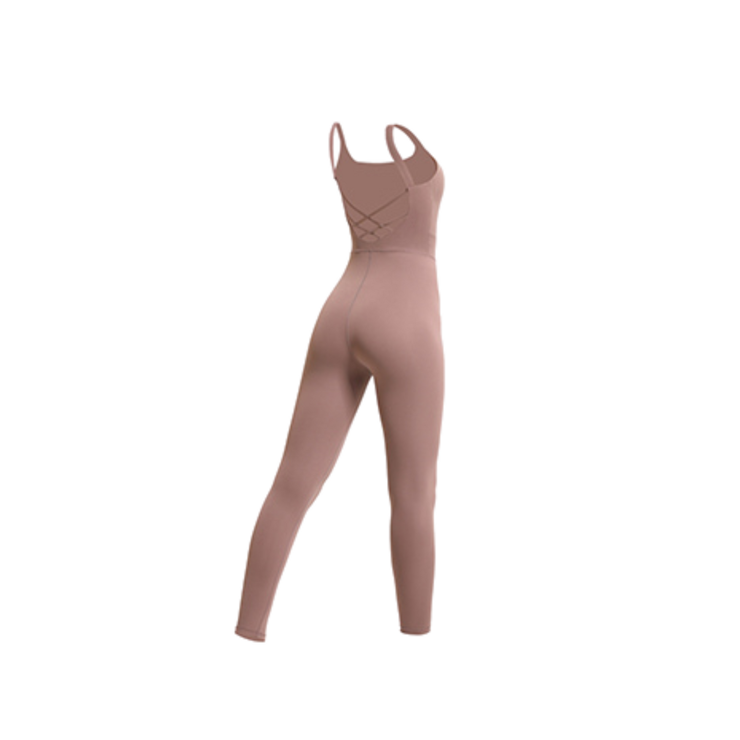 3D TECHNICAL FLAT DRAWING  OF A MAUVE JUMPSUIT FROM VIBRAS ACTIVEWEAR.