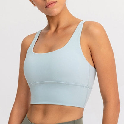 Minty Blue supportive, racerback sports bra from Vibras Activewear.