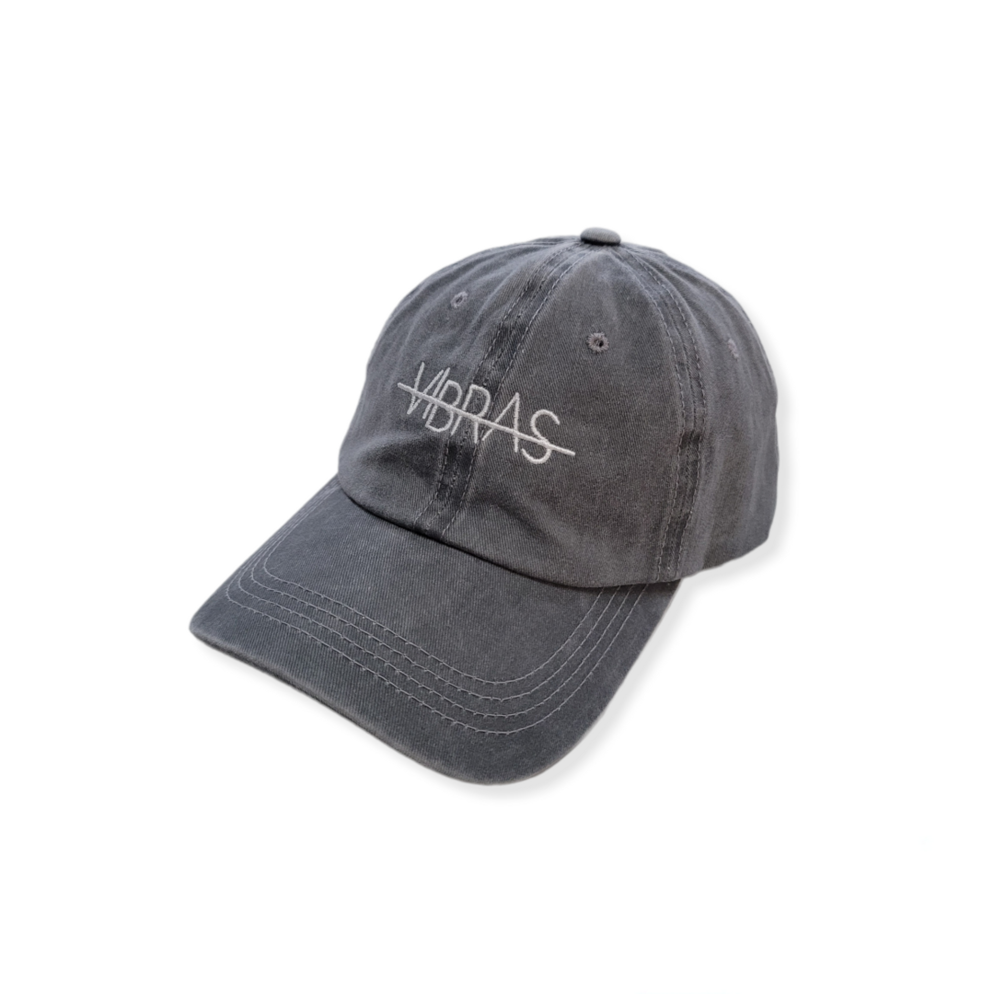 PHOTO OF AN ASH GREY BASEBALL CAP FROM VIBRAS ACTIVEWEAR ON A WHITE BACKGROUND.