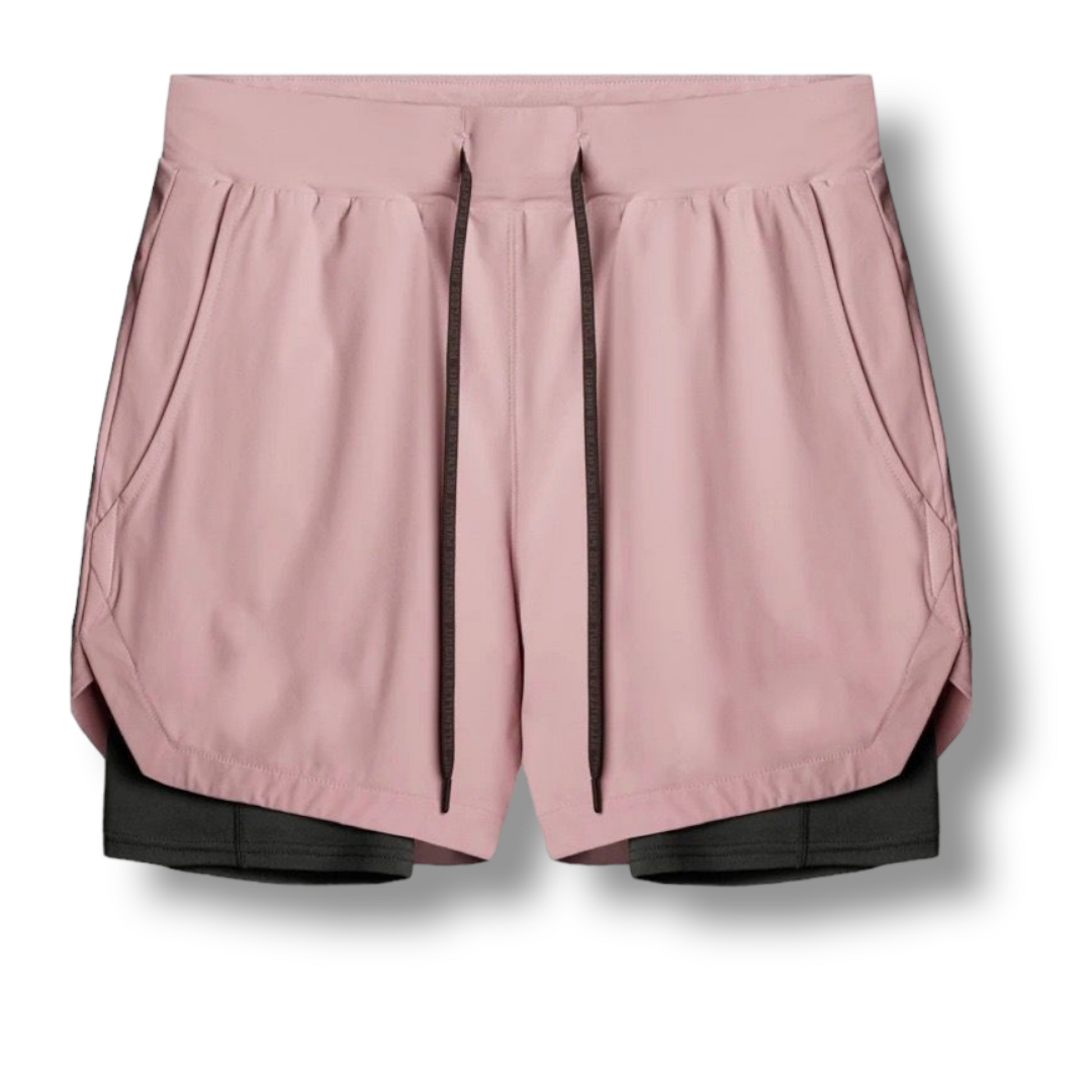 a pair of pink elijah gym shorts on a white background