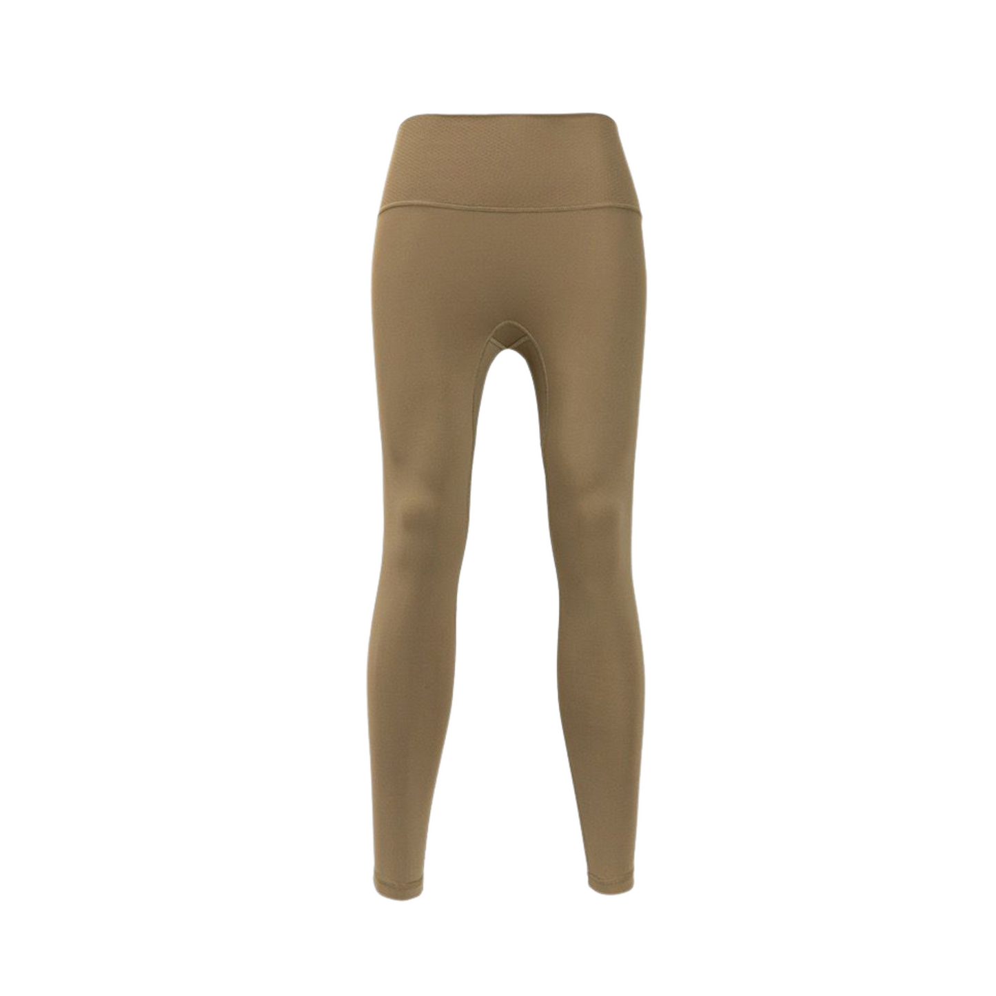 Beige, squat proof compression leggings on white background. 